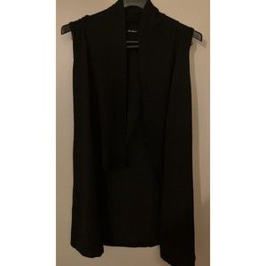 Vila Milano Black Sleeveless Ribbed Knit Open Cardigan Vest Side Slits Small